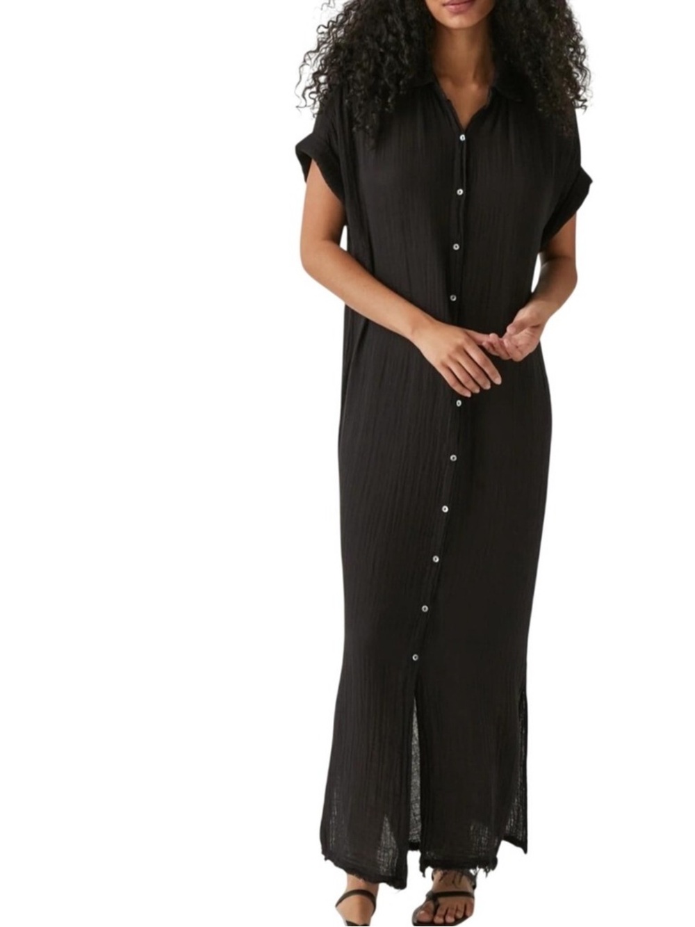 Michael Stars Black Button-Front Maxi Dress